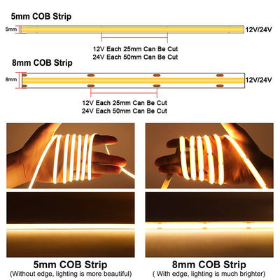 Aanpassing COB Led Strip Light IP20 8mm 12V24V 320leds Roze voor binnen en buiten