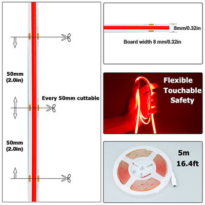 COB Led Strip Light IP20 8mm 12V24V 480leds Rood voor binnen- en buitenversiering