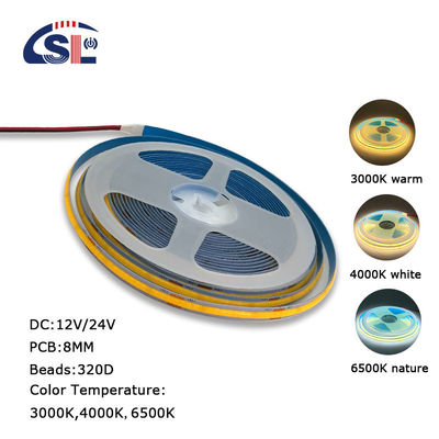 8mm Breedte 12V 24V 3000K Warm COB Led Strip Light CE RoHs IP20 met 50000 uur levensduur