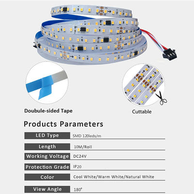 12v24v 8mm 120leds 4000K natuurlijk elektroplate SMD2835 led band licht met dimmer