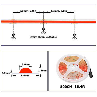 Hotel COB LED Strip Light 12V 24V 8mm 10mm 480 LED's Rood voor binnen- en buiteninrichting