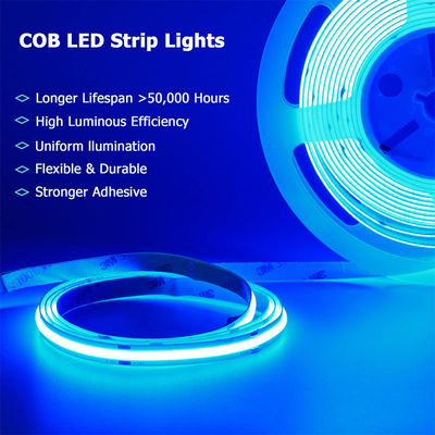 CE LVD EMC ROHS FCC REACH ERP2.0 Gecertificeerd Ice Blue COB Led Strip Light met 8 mm breedte