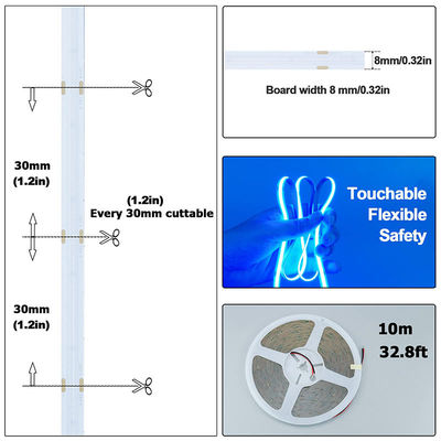 CE LVD EMC ROHS FCC REACH ERP2.0 Gecertificeerd Ice Blue COB Led Strip Light met 8 mm breedte