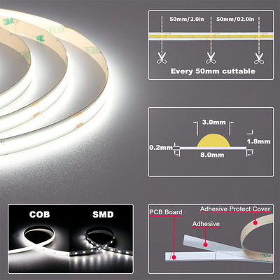 LED-striplicht 8mm10mm 480leds 3000K4000K6500K Warm natuurlijk wit flexibel COB-licht
