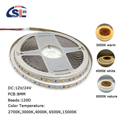 Residentiële LED-lichtstrook DC12V 24V SMD2835 Elektroplate PCB 120Ds 8mm Ra 80 3000K