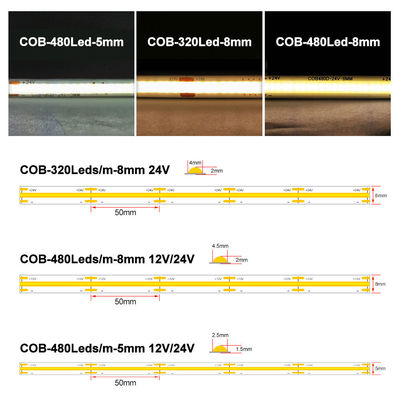 DC12V24V 8mm10mm 576leds 3000K 6500K CCT COB Led Strip Light voor TV-achterlichtkast