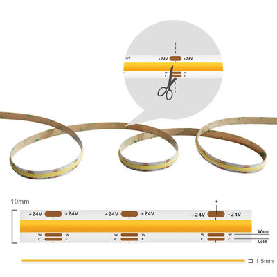 DC12V24V 8mm10mm 576leds 3000K 6500K CCT COB Led Strip Light voor TV-achterlichtkast