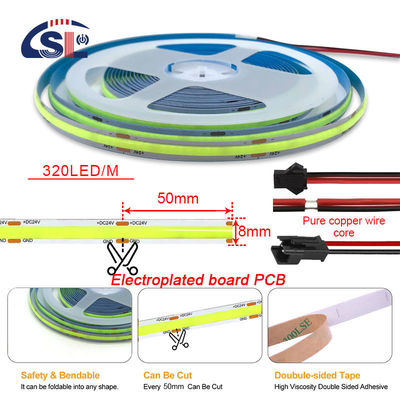 Waterdicht groen flexibel strooklicht COB LED CE RoHs IP20 Ra90 8 mm Breedte 12V24V 320Leds