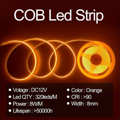 IP20 12V 24V Flexible COB Led Strip Light 8mm 320Leds Oranje Waterdicht Strip Light 3