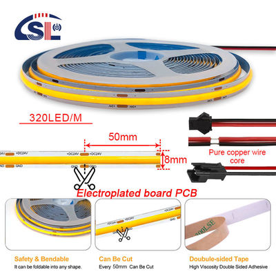 Hotel House COB LED Strip Light CE RoHs IP20 Ra90 8mm Breedte 12V 24V Gouden Geel