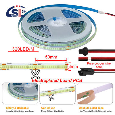 320Leds Hoge helderheid IJsschaduw Blauw COB Led Strip Light CE RoHs IP20 8mm Breedte 12V24V
