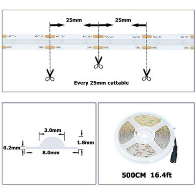 Verlichting Hoge helderheid DC12V24V 480leds 8mm Ice-Blue COB Led Strip Light met 3-