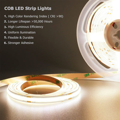 8mm10mm breed DC12V24V 3000K4000K6500K flexibel COB Led Strip Light met materiaal