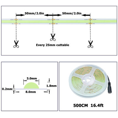 DC12V24V 480LEDs Ra90 8mm10mm Breedte Groen Flexibel COB LED Strip Licht voor verlichting