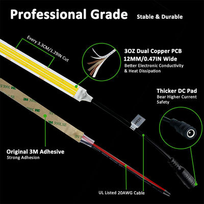 Hoge dichtheid 8mm10mm 320leds 6500K White COB Led Strip Light voor binneninrichting