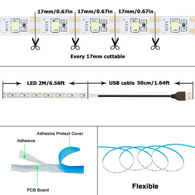 3- 120° Straalhoek 5v 120leds 8mm 4000K Natural Een licht één snij SMD2835 Led Strip Light