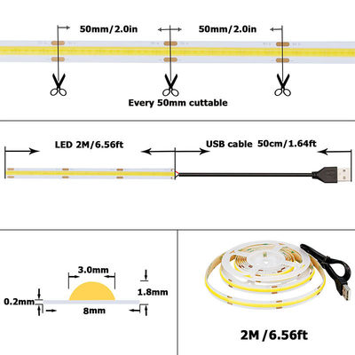 5v 320leds 8mm 6500K White COB Led Strip Light voor woonverlichting door schakelaarbesturing