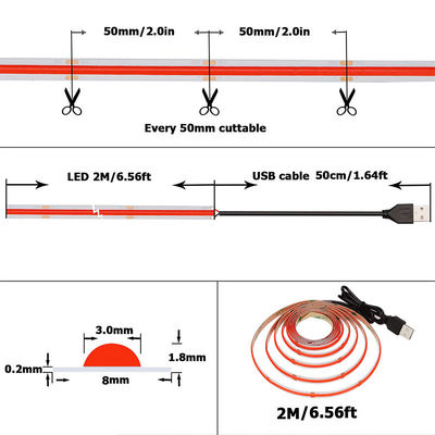 12V Dimmable Red COB LED Strip Light voor binnen- en buitenversiering 8mm 320 LED's