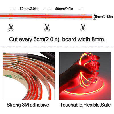 12V Dimmable Red COB LED Strip Light voor binnen- en buitenversiering 8mm 320 LED's