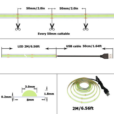 Groen COB Led Strip Light 8mm 320leds 12v24v voor buiten en binnen lange levensduur