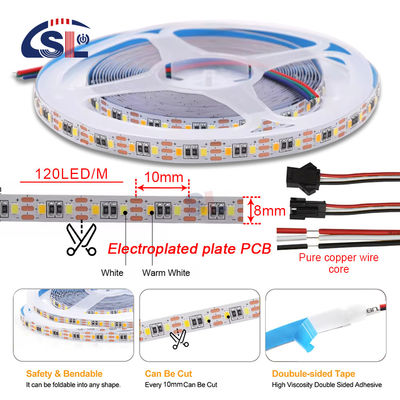 Aanpasbare kleurtemperatuur LED-strooklicht 120 LED's/m Dubbelkleurig 8 mm Niet waterdicht