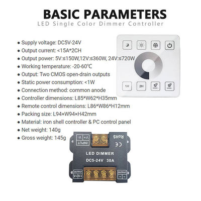 Draadloos RF touchpaneel LED-lichtcontroller voor monochrome tweekleurige en RGB-lichten
