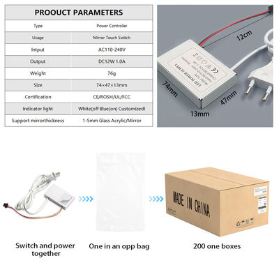 60W 12V Defogger met één sleutel één kleur geselecteerde LED Dimmer Mirror Touch Sensor Switch