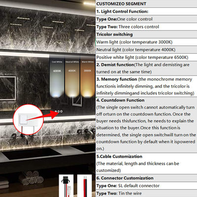 60W 12V Defogger met één sleutel één kleur geselecteerde LED Dimmer Mirror Touch Sensor Switch