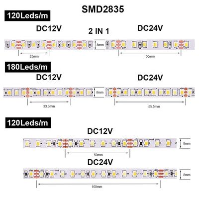 240 leds 8mm 12V 24V UL Listed Dual Color COB SMD2835 LED Strip Light voor commerciële verlichting