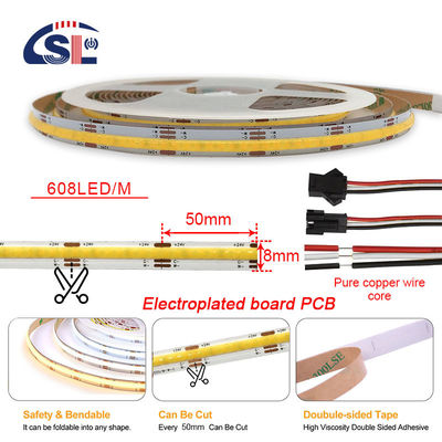 Elektroplate COB 24v COB 608Ds 8mm Ra 85 LED lichtstrook 3000K-6500K Ideaal voor woonruimte