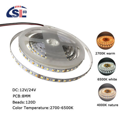 CCT Hoge helderheid 8mm 120LEDs 3000K-6500K Dual Color SMD2835 LED Strip Light met 3-