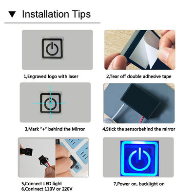 60W drie-kleurige LED Smart Single Key Touch Dimmer Schakelaar voor aangepaste badkamer spiegel