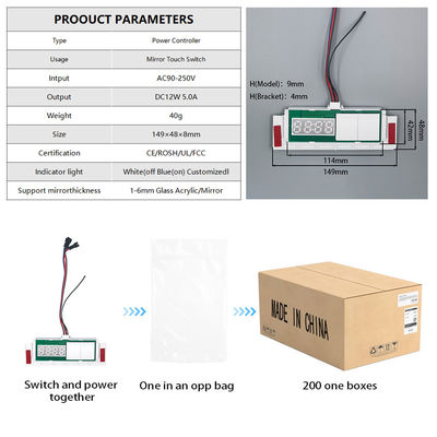 LED-spiegeldefoeger met tijd-temperatuurdisplay aanraaksensor staploze dimmerschakelaar 5A 60W