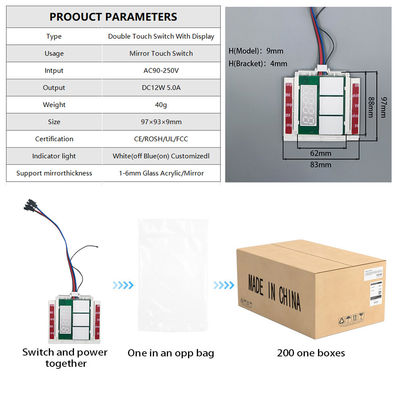 DC12V 5A 60W Tijdtemperatuur Display Defogger LED Licht Spiegel Touch Sensor Stepless Dimmer Switch