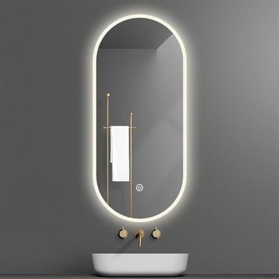 Zilveren lenzen Materiaal Touch Control Led Retail Beat-room Mirror voor thuis badkamer