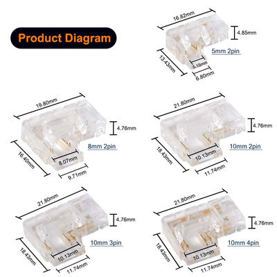 90 graden L-vormige kristallen gesp voor COB LED Strip Connector naadloos 2/3pin 5/8/10mm