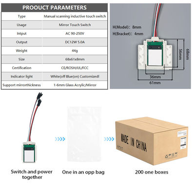 DC12V Smart Hand Led Light Eén/Drie Kleuren Spiegel Handmatig Scannen Dimming Control Niet-Touch Sensor Switch