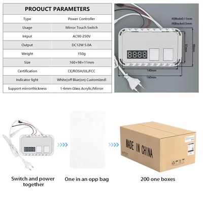 DC12V 5A 60W Single Color Touch Sensor Switch Led Mirror Touch met tijdtemperatuur display