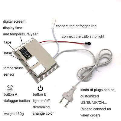 60W Mini Smart Mirror Touch LED Light Switch met Defogger DC12V Tijd en Temperatuur Display