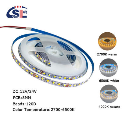 115lm/w 3000K-6500K Ra80 DC12V 120D 8mm LED lichtstrookjes voor badkamer vanities spiegels