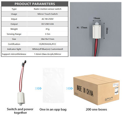 LED-licht deurkast sensor schakelaar DC 12V 3A/5A voor 1-6mm kwik spiegel sensing bereik