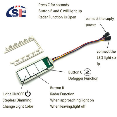 DC 12V 5A 60W Drie knoppen touch sensor schakelaar voor geïntegreerde spiegel radar inductieve