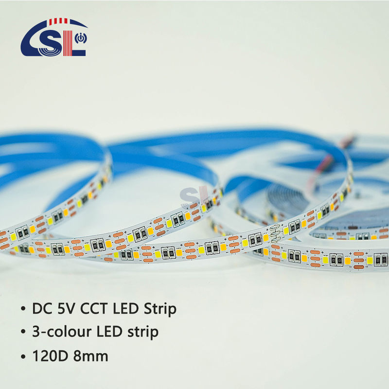 Aanpasbare kleurtemperatuur LED-strooklicht 120 LED's/m Dubbelkleurig 8 mm Niet waterdicht