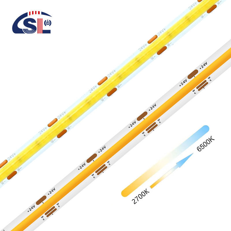 12V24V CCT Flexibele Dual Color COB SMD2835 LED Strip Licht 608leds 8mm 10mm 3000K-6500K