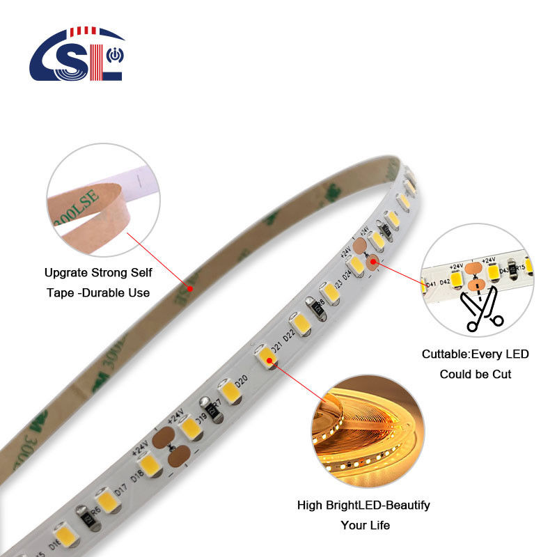 IP20 2835 SMD Single Color LED Strip Light 120 Led 12V 24V 8W Lage Spanning 3M voor spiegel