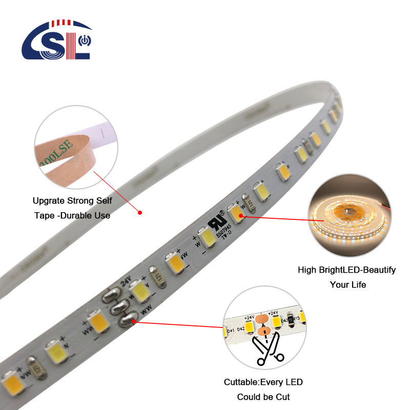 Laagspanning 3M Dual Color LED Strip Light 3000k 6500k 120 Led 12V 24V 8W voor spiegel