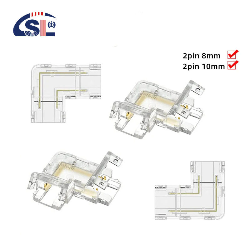 Transparante 2pin 8mm 10mm Crystal Clip Wire L Type COB LED Strip Connector L Shape 90 graden hoek connector